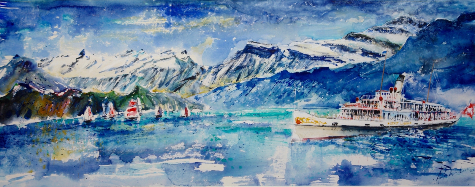 Dampfschiff Stadt Luzern und Bergenpanorama