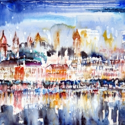 Luzern by night Quai Hofkirche